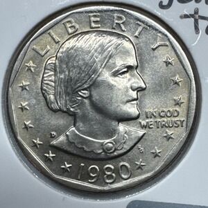 1980 D - Susan B Anthony (SBA) Dollar from US Mint Coin KM 207 - AU Toner